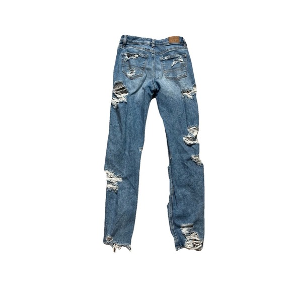 American Eagle Outfitters Womens Jeans Straight Leg Blue Distressed Denim Sz 0 - Picture 9 of 12
